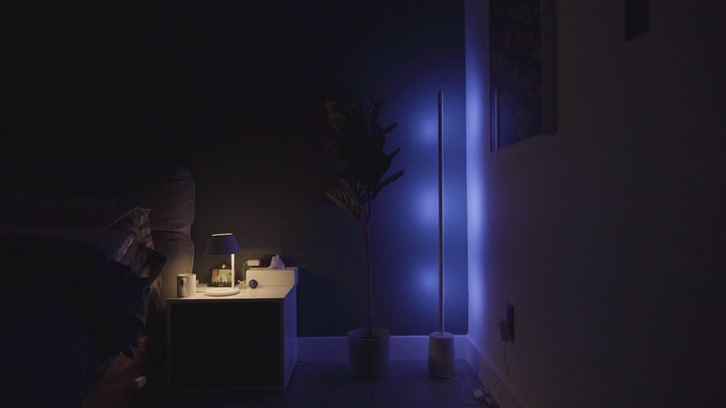 A video showing different rooms with the Enlights LED vertical strip light creating mood lighting in different corners with different colors, brightness, and tone of light. 